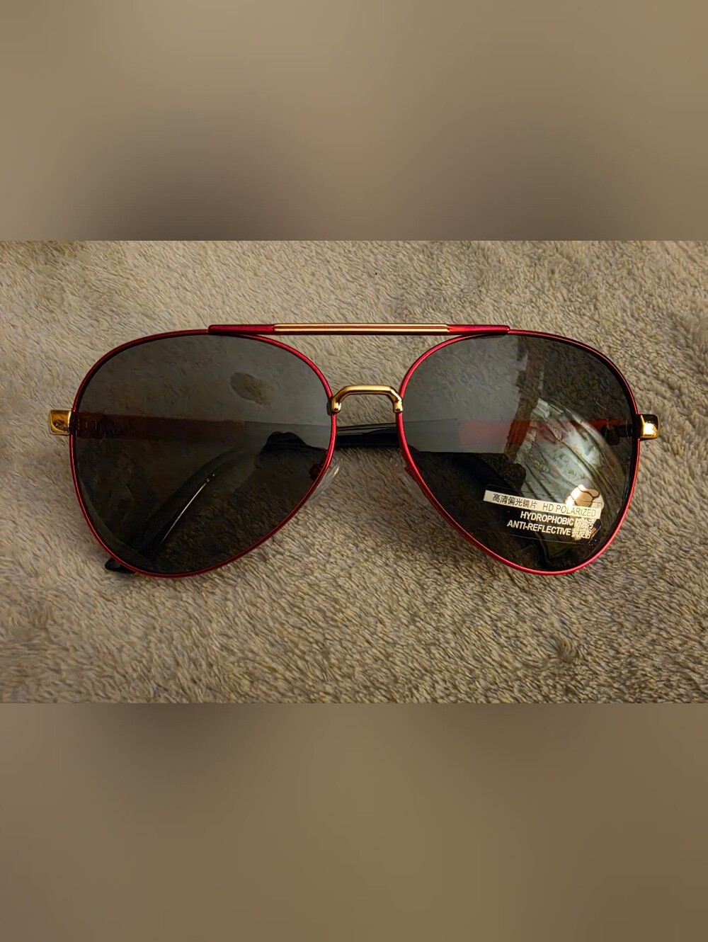 Unisex Red and Gold Aviator Sunglasses - Polarized